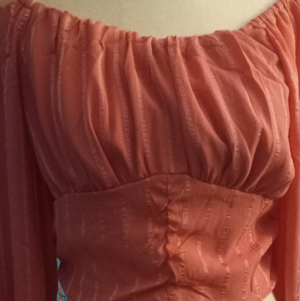 New,hot pink cropped off-shoulder peasant empire waist long sleeve blouse size m